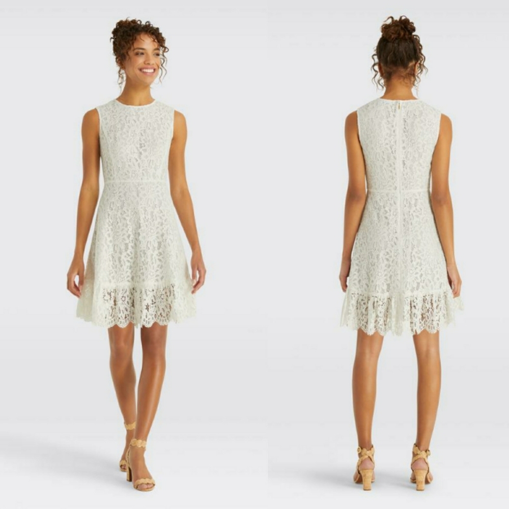 Draper James White Lace Fit-and-Flare Midi Dress